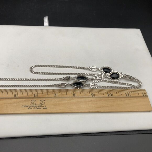 Vintage Sarah Coventry Necklace TOUCH OF CLASS 1976 Black Silver Tone 38 inches - Picture 5 of 6